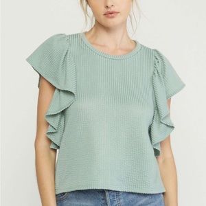 Sage Flutter Sleeve Top. NWT